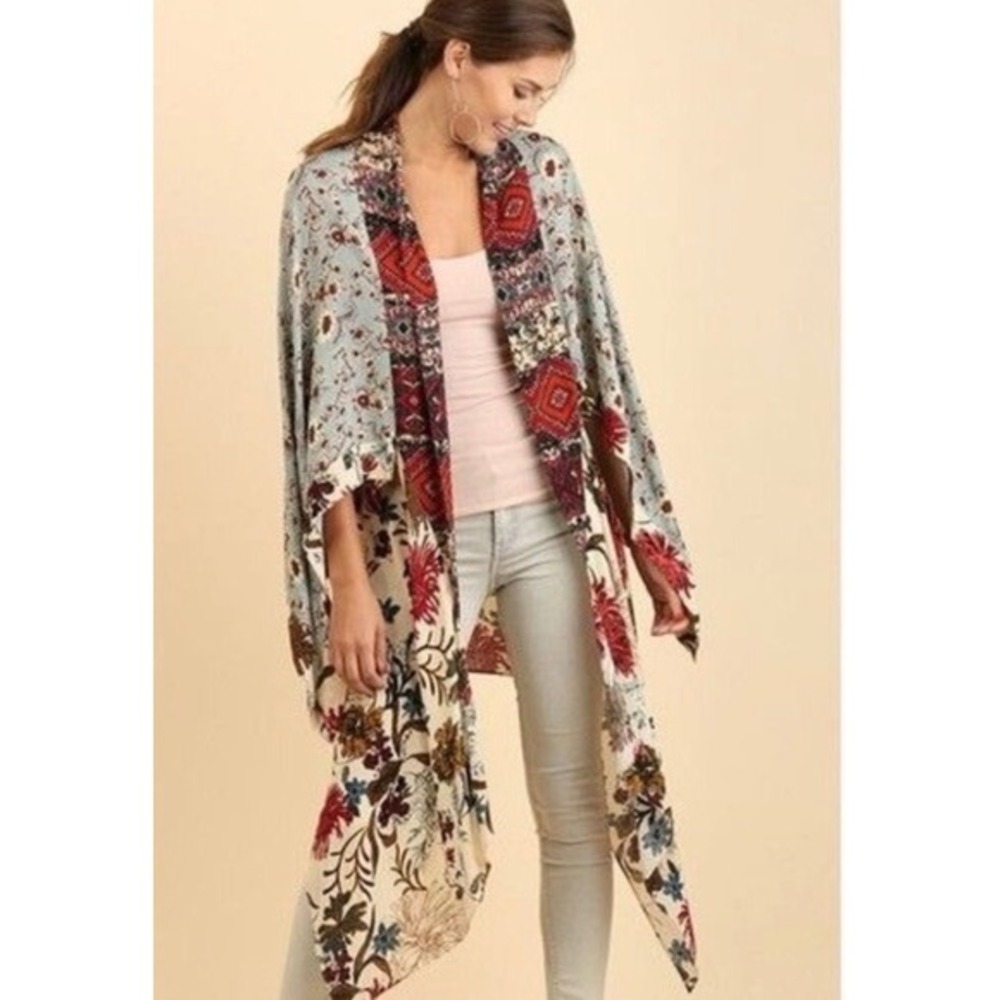 UMGEE USA Patchwork‎ Floral Kimono Cardigan Duster Boho Festival Lightweight